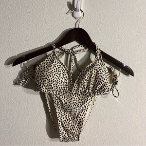 Kendall + Kylie Polka Dot High Waist Bikini Set Women's L Swimsuit Ivory‎ Black